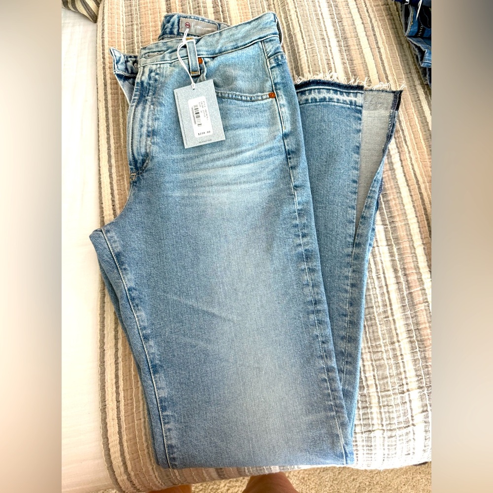 Ag Adriano Goldschmied Blue Straight spilt hem wide Leg Jeans